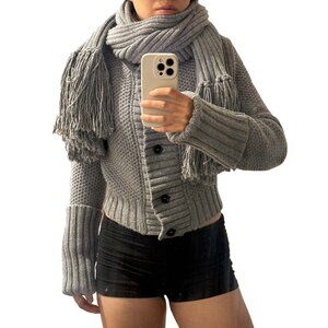 Viktor & Rolf 100% Gray Wool Knit Scarf-Effect Cardigan Sweater Size 40/Small